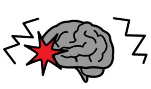 Cartoon drawing of a brain with a red star. There are zig-zagged lines on either side of it.