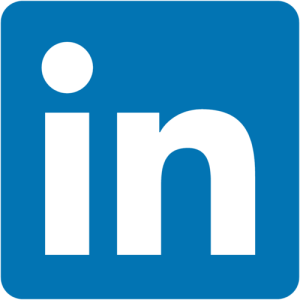 LinkedIn logo. A blue square with ‘in’ written inside of it.