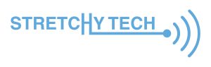 Stretchy Tech logo. Stretchy Tech is written in blue and is all capitals. The ‘H’ in Stretchy is slightly stretched out vertically. There is a horizontal line that connects to it, underlining the rest of the text. The line has a dot at the end of it. The dot has 3 curved lines next to it.