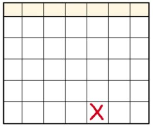 Cartoon drawing of a calendar month. There is a red cross on the bottom row, towards the right.
